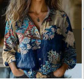 Chemise à manches longues tendance été, motif floral imprimé 3D, chemise m301226 