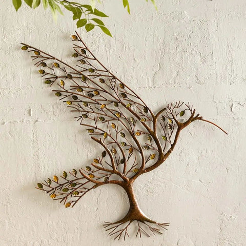 Décoration murale en métal Colibri et branche m3331005