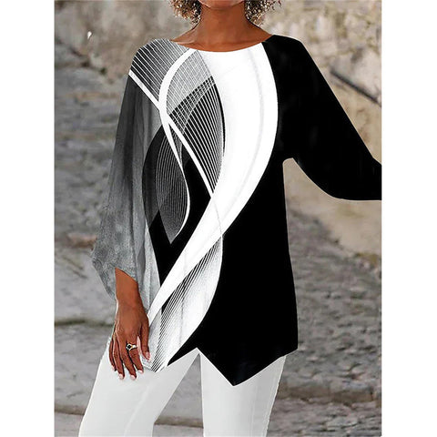 Chemise à manches longues et col ras du cou à imprimé géométrique m301290 