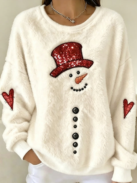 Snowman love polka dot print flannel casual pullover sweater FF303481