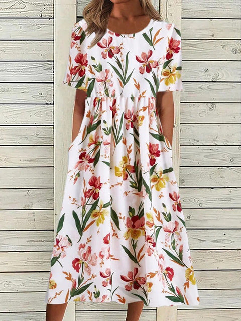 Robe trapèze décontractée à col rond et taille moyenne pour femme, nouvelle collection d'été, imprimée, m300040 