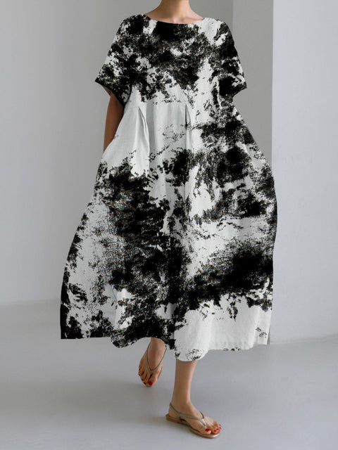 Robe ample à col ras du cou et manches courtes pour femme, haut de gamme, imprimée, m301052