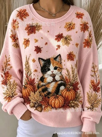 Women's autumn drop shoulder crew neck sweatshirt 3D digital print crew neck FF303475