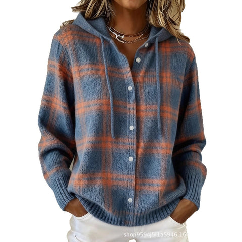 Automne et hiver nouveau cardigan à capuche noir avec boucle et cordon, en tricot pour femme, style décontracté et mode m302119