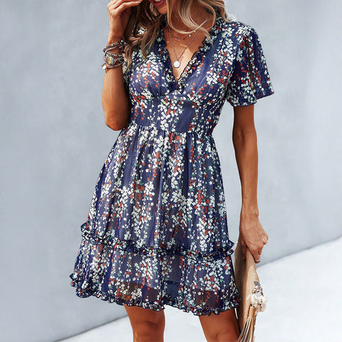 Robe mi-longue décontractée à fleurs pour femme, vêtement de vacances, m301415 
