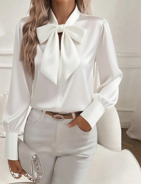 Autumn Long Sleeve Bow Satin Women's Shirt Shirt Top m302359