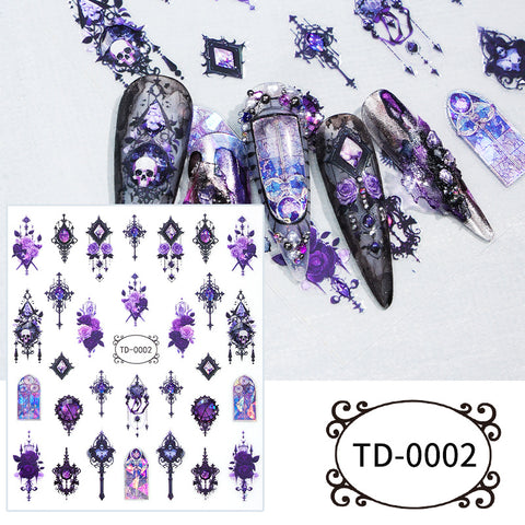 Autocollant en gel souple 5D Zhengxiang Diablo Rose Gothic Nail Art, autocollant en relief pour ongles m3331199