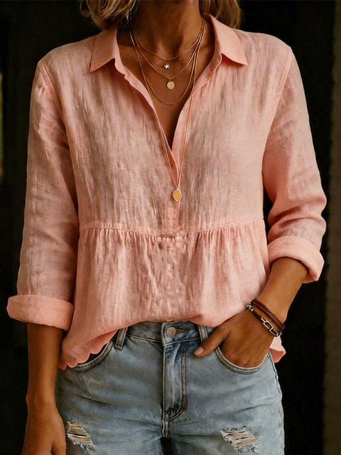 Women's casual loose fashion solid color cotton blend long sleeve pullover shirt m302337
