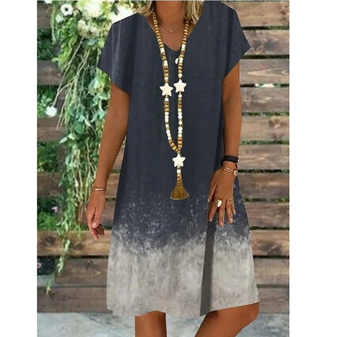 Robe imprimée à col en V pour femme, manches courtes, longueur moyenne et longue, m300932 