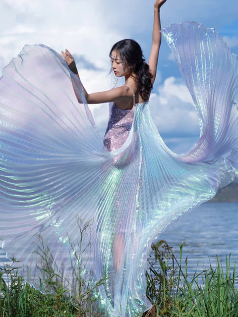 Robe de danse fendue à 360 degrés avec ailes dorées et argentées m33311027