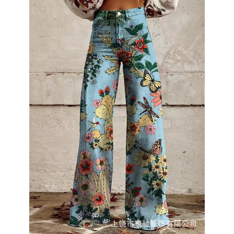 Pantalon évasé à transfert de chaleur 3D, simulation de pantalon en jean, pantalon ample m301550