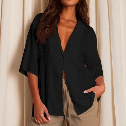 Cardigan ample et décontracté à boutons, chemise à manches mi-longues m301489 