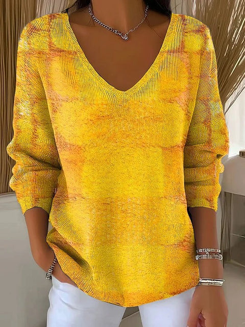 Shoulder V-Neck Long Sleeve Pullover 3D Digital Printing Women's Top T-Shirt m302616