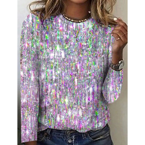 Automne et hiver nouvelle impression flash fine grande taille col rond manches longues m300590 