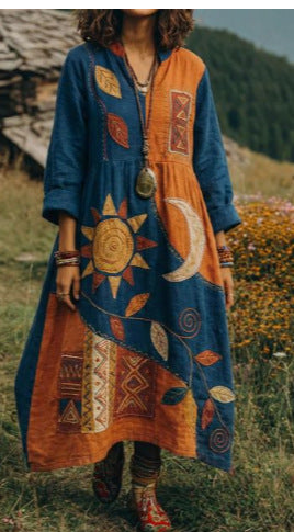 Bohemian ethnic style retro new printing fashion literary loose V-neck FF303433 02