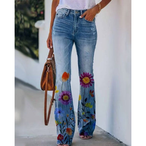 Pantalon évasé à transfert de chaleur 3D, simulation de pantalon en jean, pantalon ample m301550