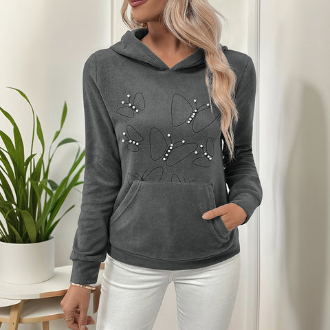 Lässiger Fleecepullover mit Kapuze, Perlenbesetzter Hoodie, Damen m300811 
