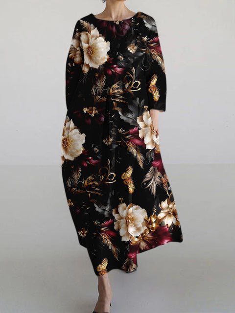 Robe ample à col ras du cou et manches longues pour femme, haut de gamme, imprimée, m301049