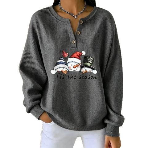 Christmas snowman carrot nose print women's button sweater FF303494