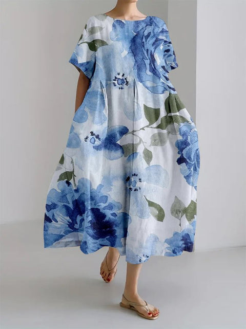 Robe longue ample à imprimé floral rétro pour femme m300916 