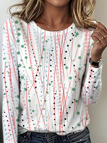 T-shirt décontracté à manches longues et col rond imprimé en 3D motif fleur pour femme m301719