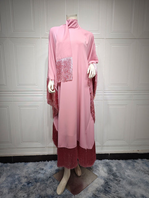 Robe de soirée haute couture à manches chauve-souris et pompons pour femme m301183 