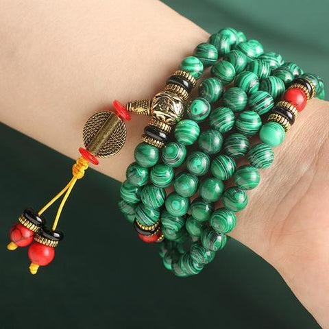 Bracelet chapelet en malachite 108 perles Bouddha, perles rondes de 8 mm, perles Bouddha en malachite m3331294 