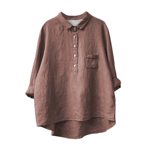 Chemise à manches longues en lin et bambou, à revers, polyvalente et tendance, m301040