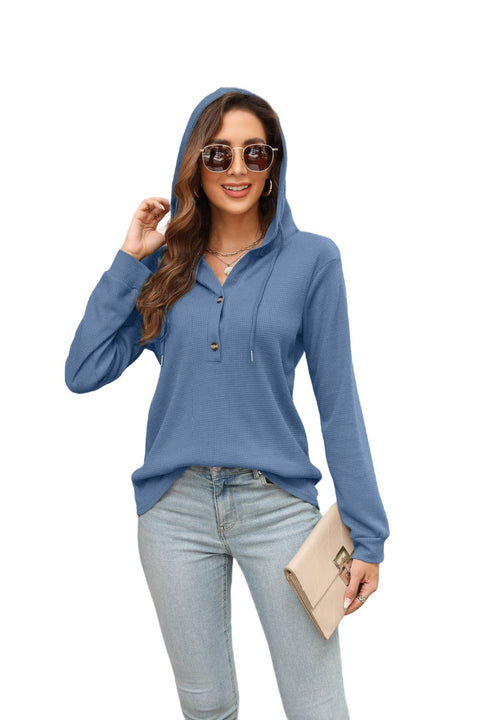 Waffel-T-Shirt mit Trägern und Kapuze, langärmlig, Damen, m300547 