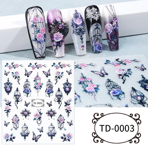 Autocollant en gel souple 5D Zhengxiang Diablo Rose Gothic Nail Art, autocollant en relief pour ongles m3331199