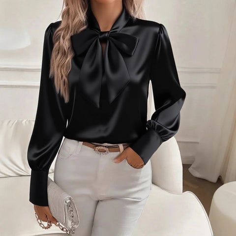 Autumn Long Sleeve Bow Satin Women's Shirt Shirt Top m302359