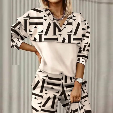 Ensemble pull et pantalon slim à manches longues et imprimé décontracté, mode m301183 