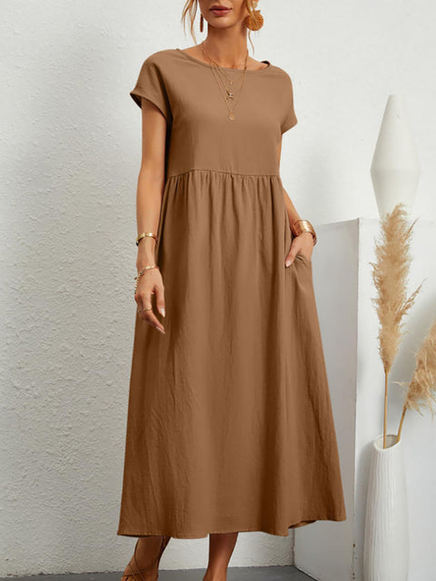 Robe ample sans manches en coton et lin avec poches m301061 
