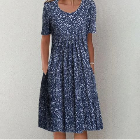 Nouvelle robe décontractée à manches courtes et col ras du cou imprimée m300930 