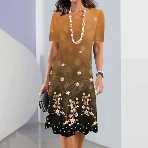 Robe ample à col rond et imprimé numérique pour femme, décontractée et tendance, M300038 