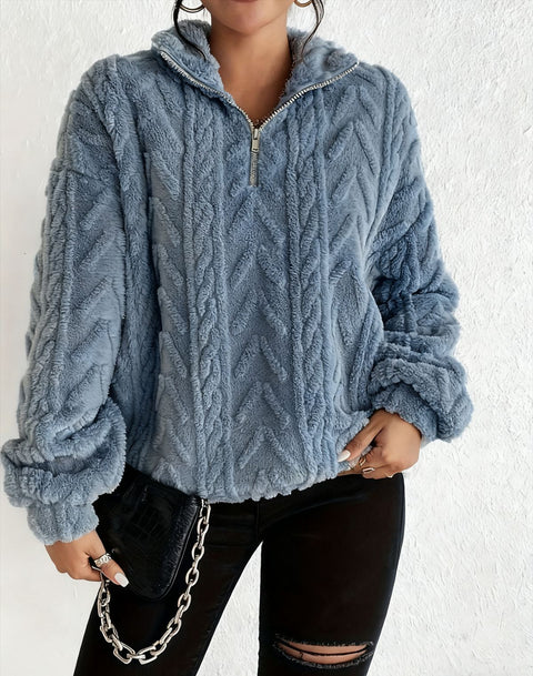 Double-sided plush latte casual zipper pullover top m302162