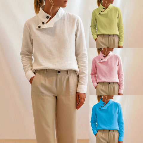 Casual stand-up collar long-sleeved regular pullover digital printing women's T-shirt FF303118