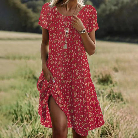 Summer literary and ethnic style large round neck medium and long dress m300741