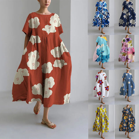 Robe en lin à manches courtes pour femme Linglong M300183 