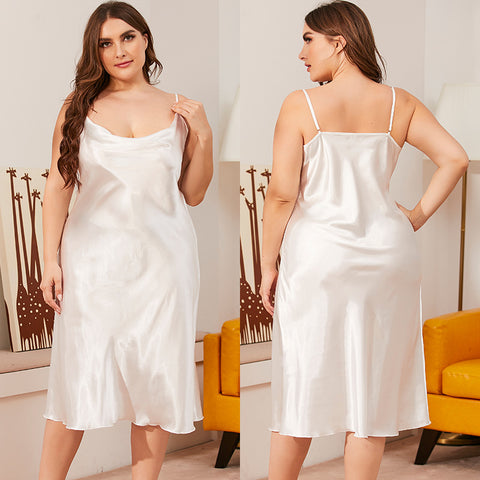 Chemise de nuit en soie glacée pour femme, tenue d'été une pièce, col pivotant, bretelles, ample, m301494 