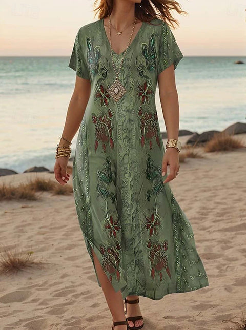 Robe d'été à manches courtes et col en V pour femme, motif floral créatif, nouvelle collection m301230 