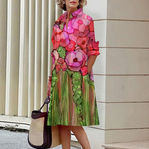 Robe chemise à boutons ouverts à une rangée, motif floral, impression numérique 3D, style vent doux, m300914 