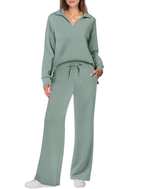 Fashion casual women's long-sleeved drawstring solid color commuter trousers suit women's m300942