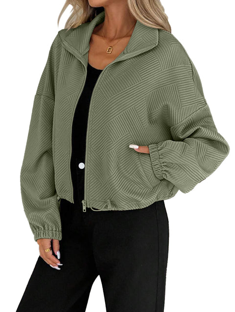 Turtleneck hem drawstring pocket ladies loose baseball jacket m302164