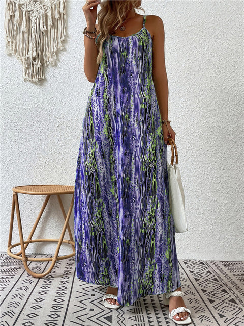 Robe à bretelles taille moyenne à imprimé tendance m300016 