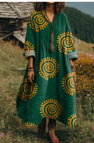 Bohemian ethnic style retro new printing fashion literary loose V-neck FF303433 02