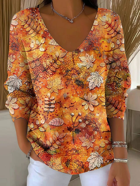 Shoulder V-Neck Long Sleeve Pullover 3D Digital Printing Women's Top T-Shirt m302616