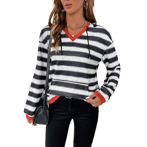 Schwarz-weiß gestreiften pullover herbst neue pullover mit kapuze casual vielseitig pullover frauen m300813 