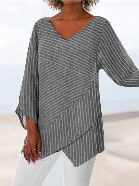 Damen-T-Shirt mit V-Ausschnitt und neunviertellangen Ärmeln und Tiermotiven, lockeres Motiv, m301289 