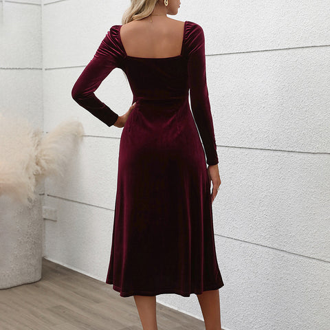 Robe longue en velours, robe fendue, automne-hiver, m300807 